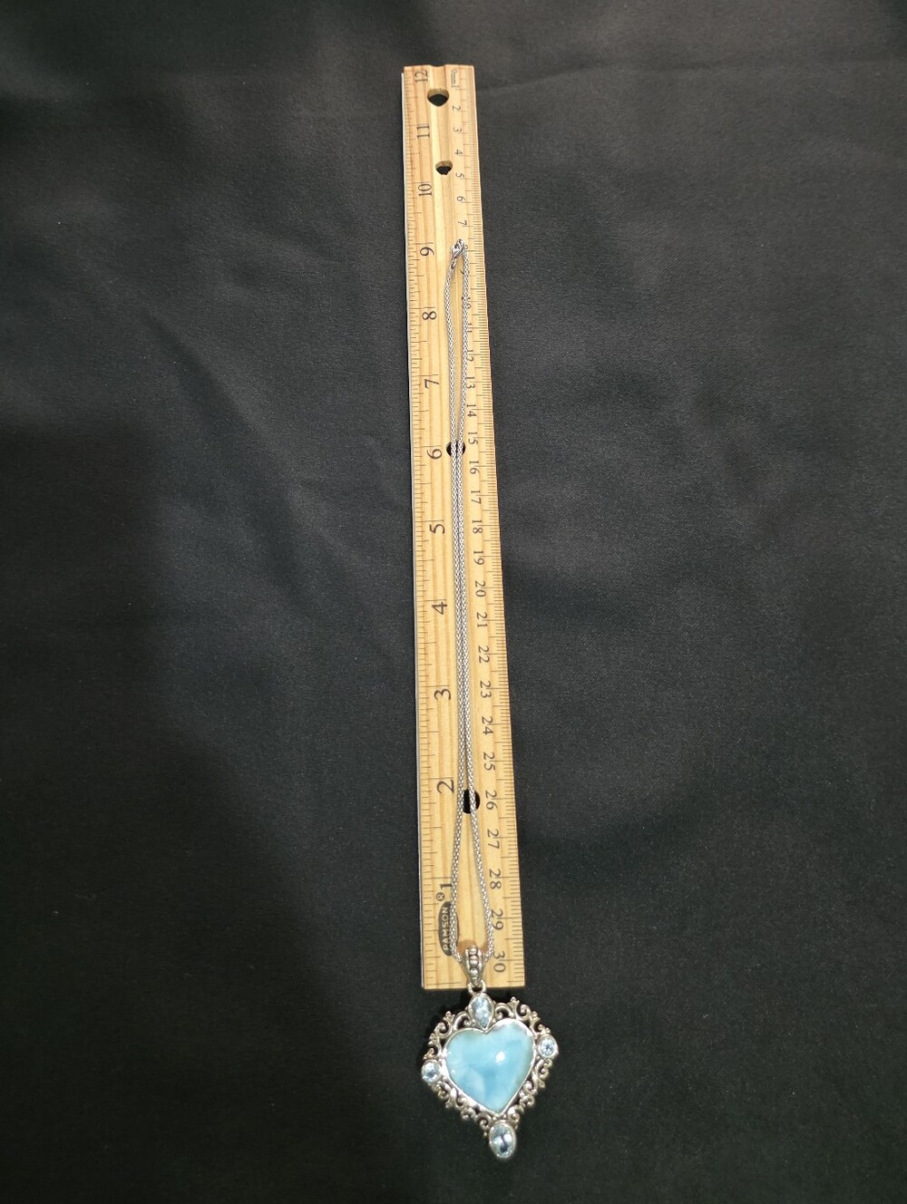 JTV Larimar & Blue Topaz Heart Pendant Necklace 18" Popcorn Chain #VMH045 - Picture 4 of 16